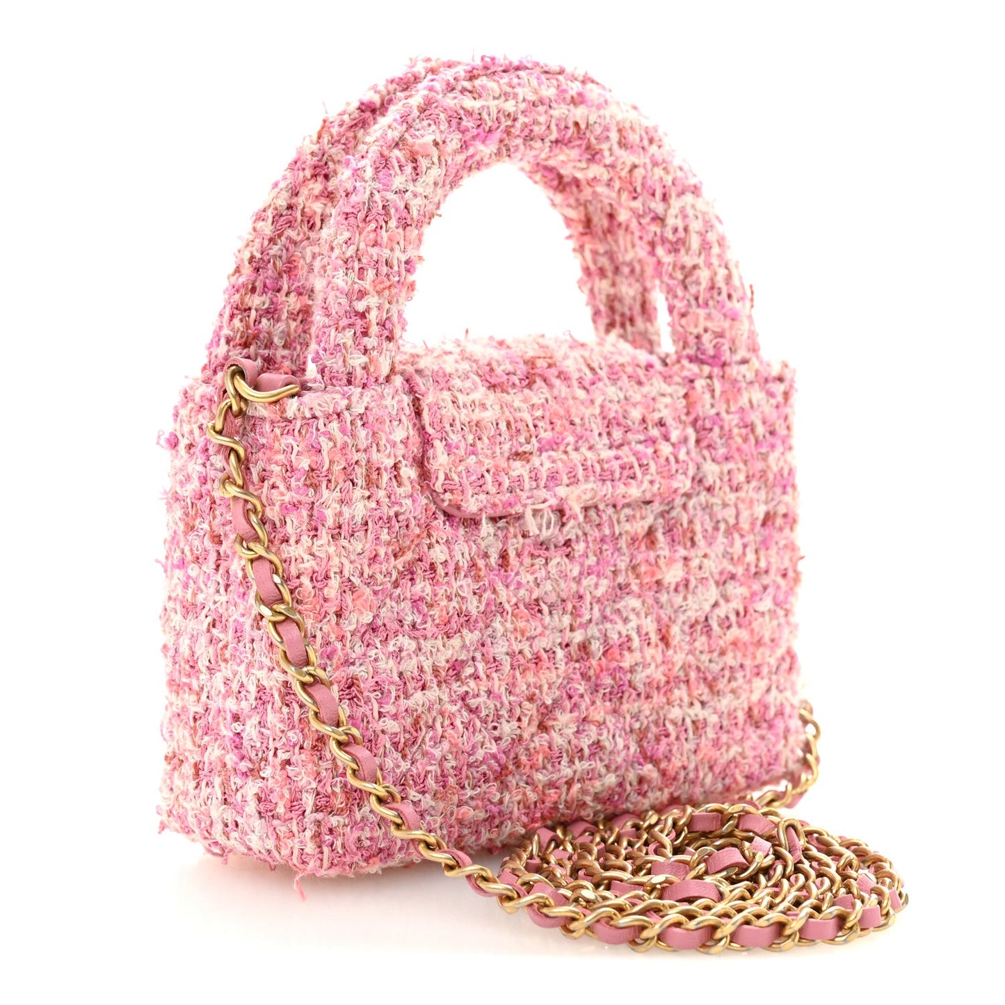 Tweed Quilted Mini Nano Kelly Shopper Pink