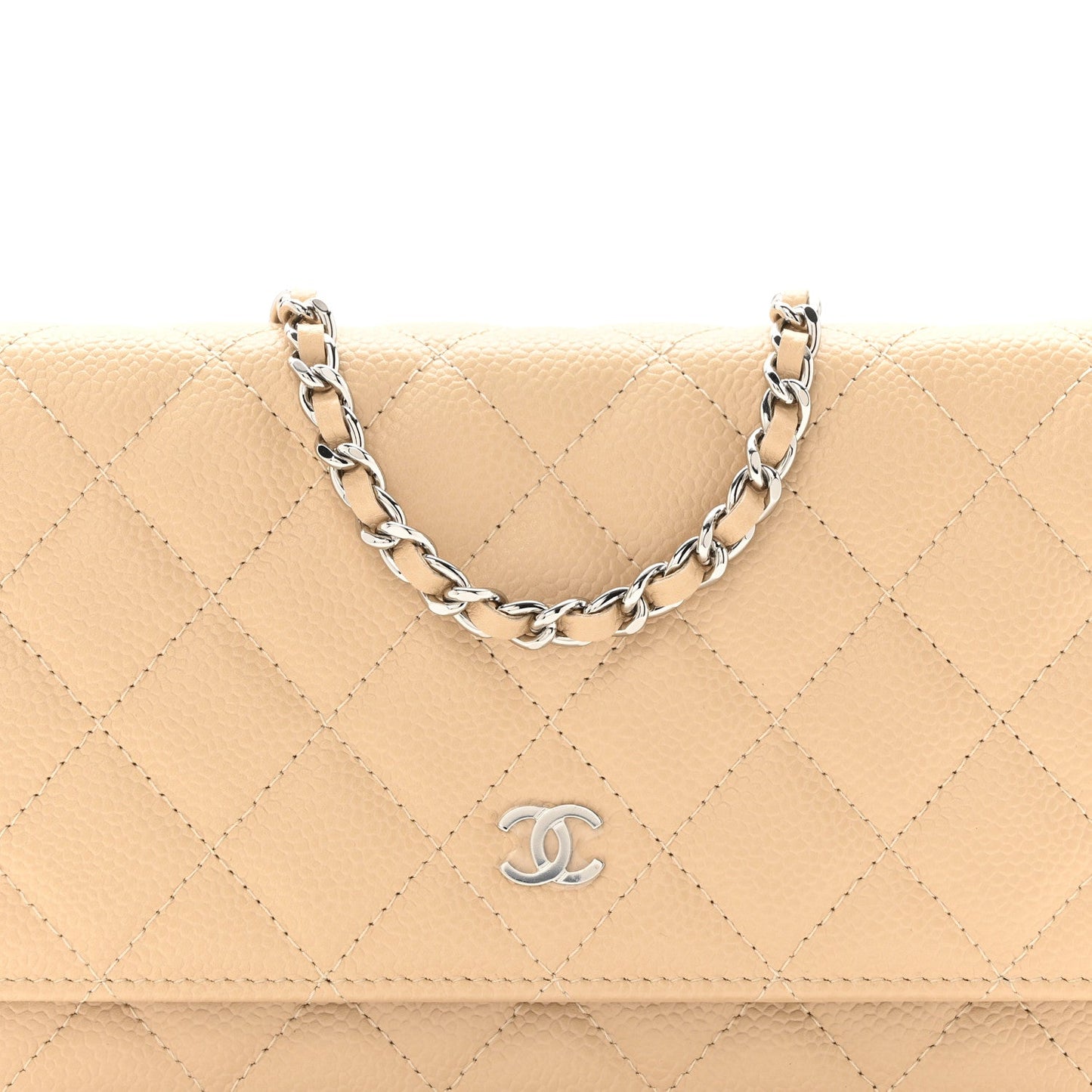 Caviar Quilted Wallet on Chain WOC Beige