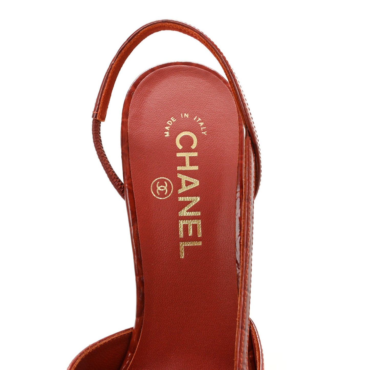 Calfskin Crocodile Embossed Patent Cap Toe Slingback Pumps 40 Dark Red White