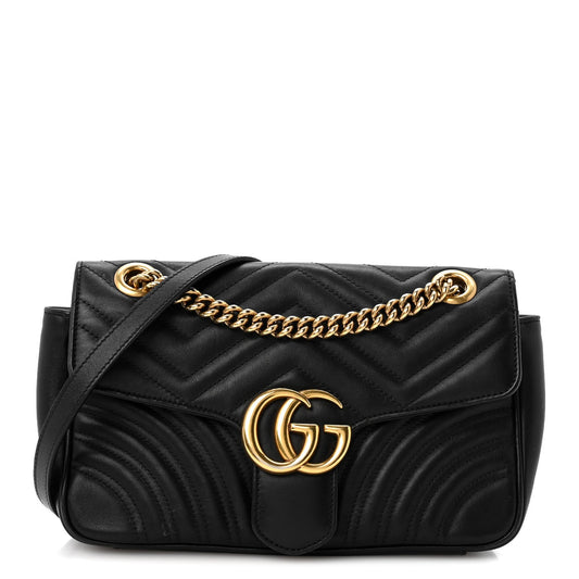 Calfskin Matelasse Small GG Marmont Shoulder Bag Black