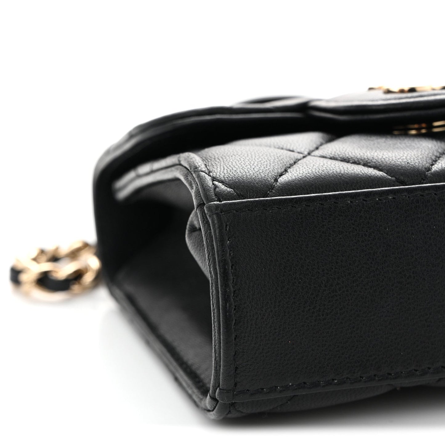 Lambskin Quilted Top Handle Flap Clutch With Chain Black