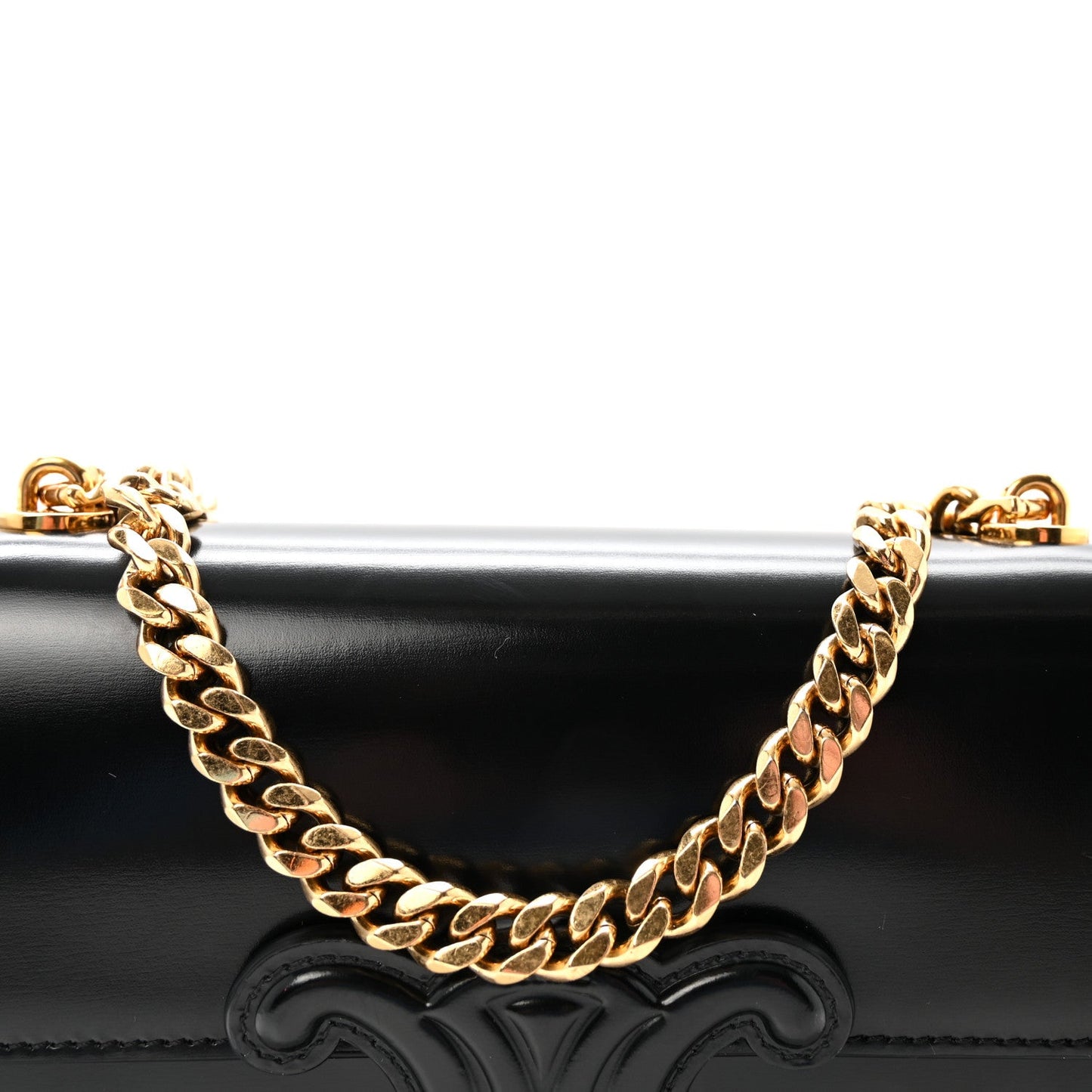 Shiny Calfskin Cuir Triomphe Chain Shoulder Bag Black