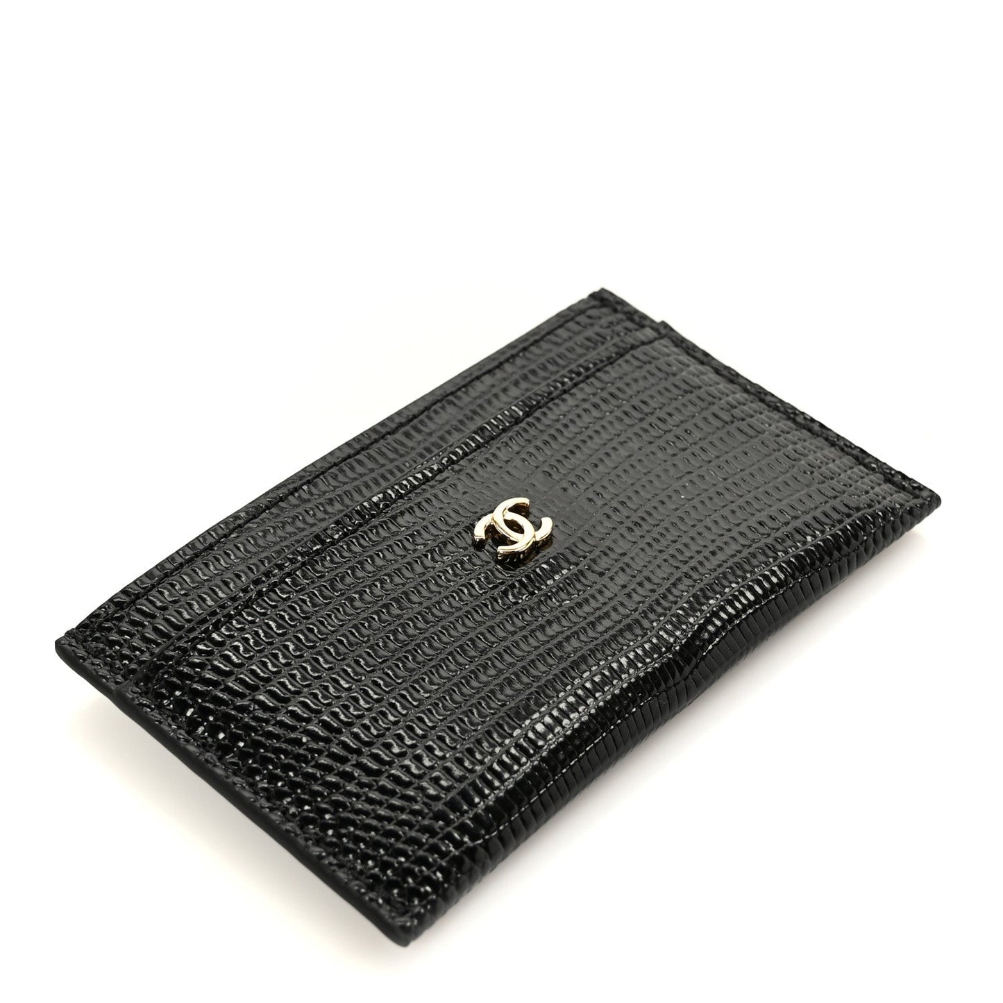 Calfskin Lizard Embossed Card Holder Black