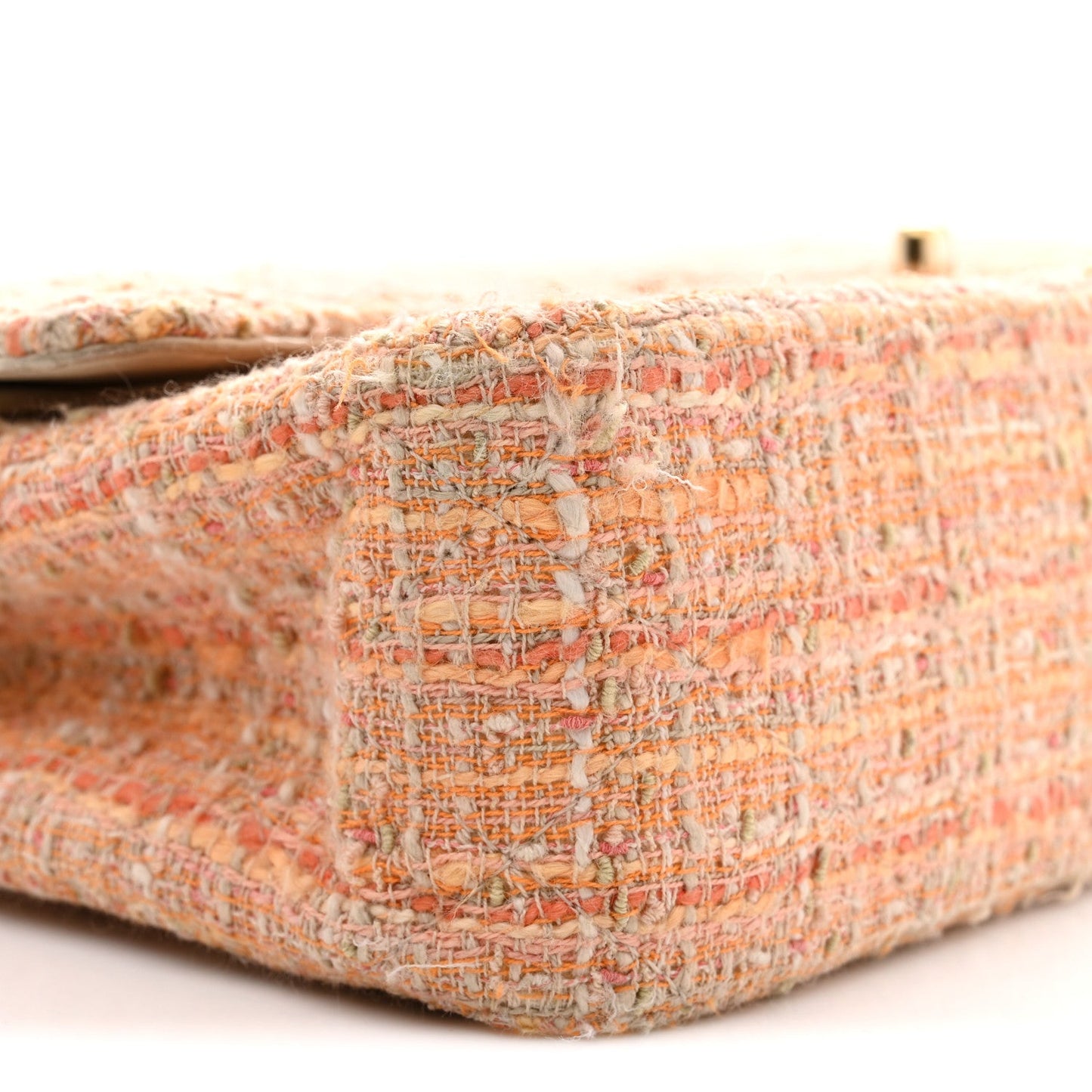 Tweed Quilted Medium Double Flap Orange Beige Multicolor