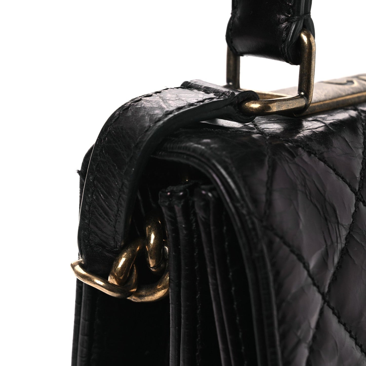 Glazed Calfskin Quilted Rita Top Handle Flap Black