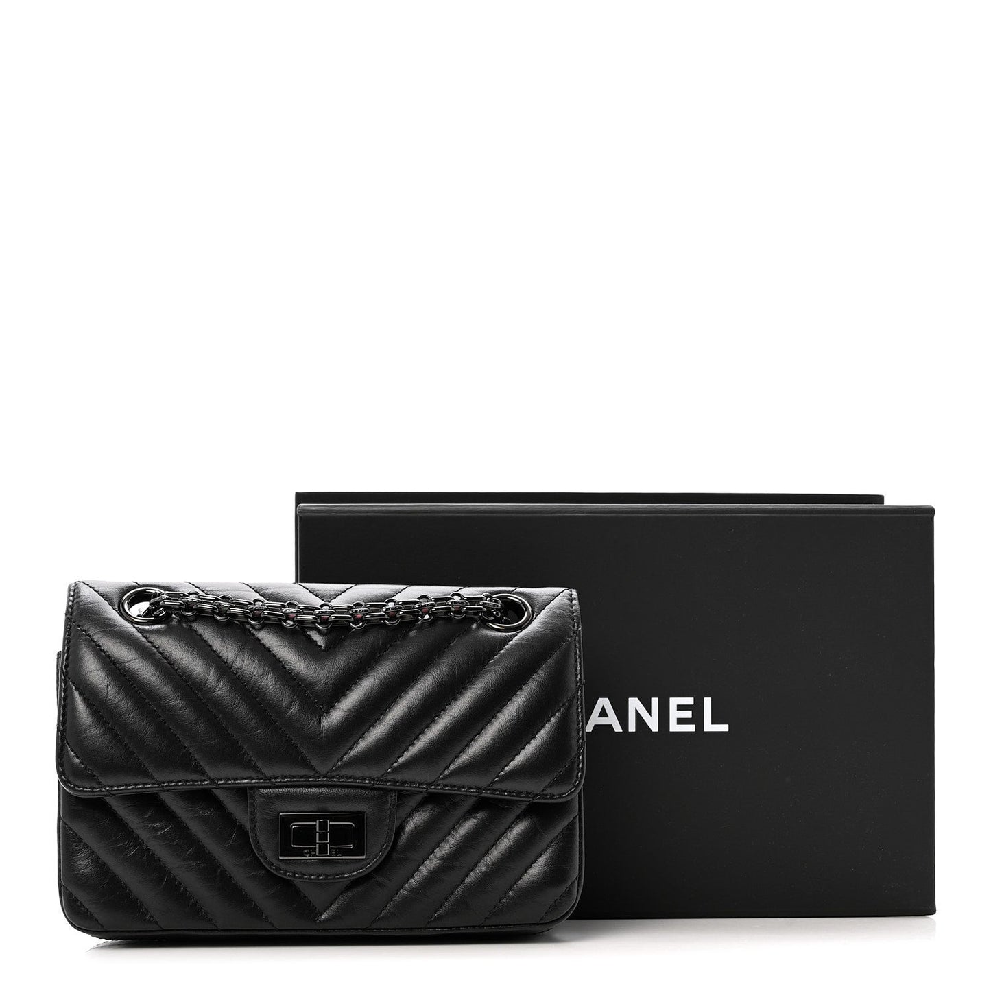 Aged Calfskin Chevron Quilted 2.55 Reissue Mini Flap So Black
