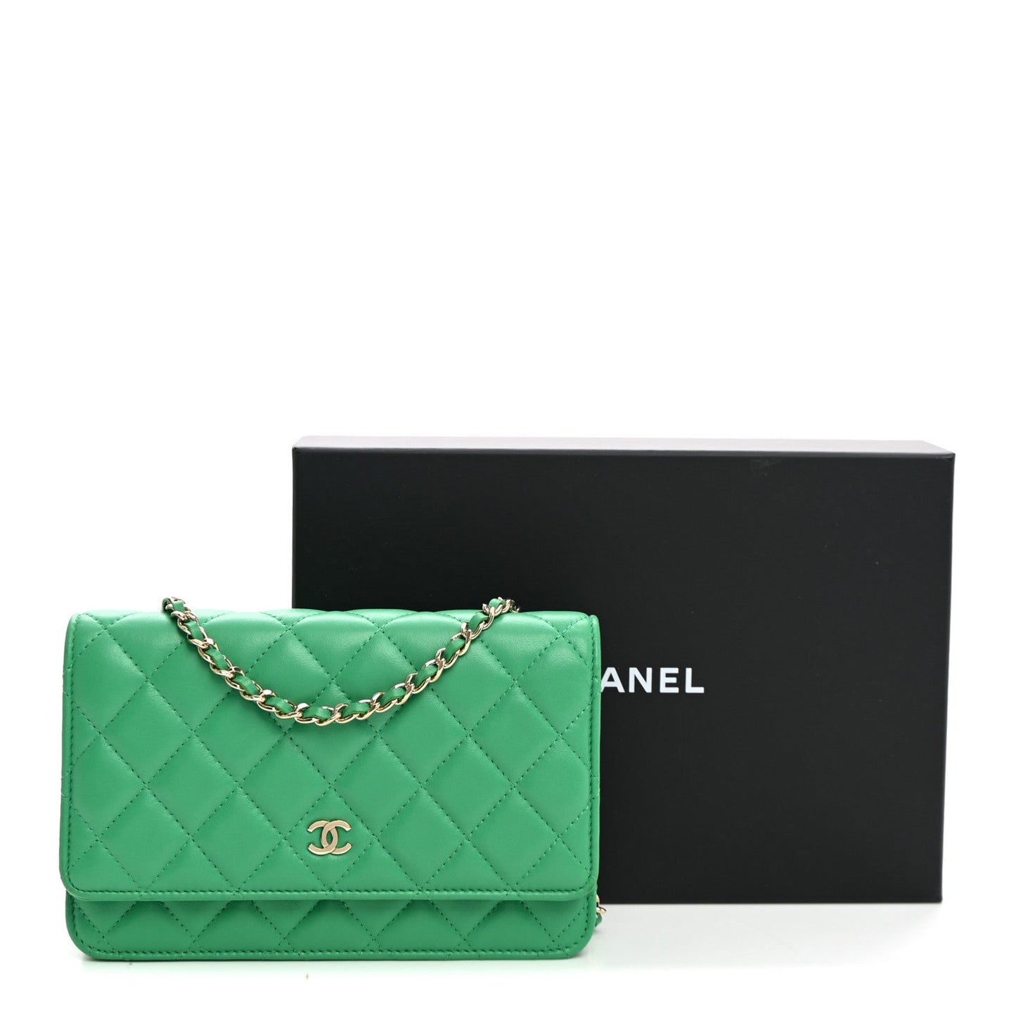 Lambskin Quilted Wallet On Chain WOC Green