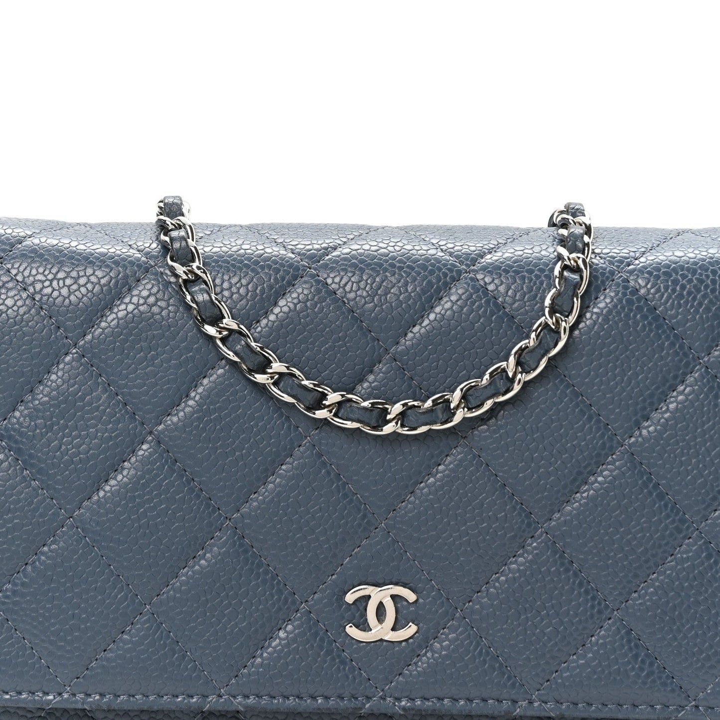 Caviar Quilted Wallet on Chain WOC Blue