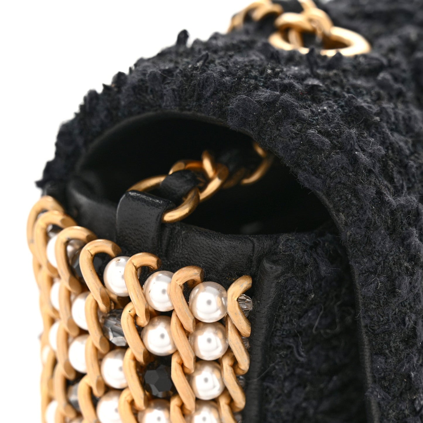 Tweed Quilted Mini Side Pearl Flap Bag Black