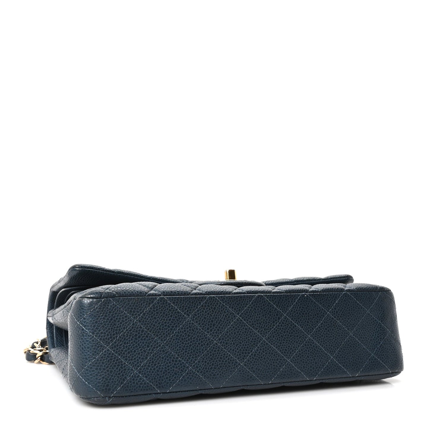 Metallic Caviar Quilted Medium Double Flap Dark Blue