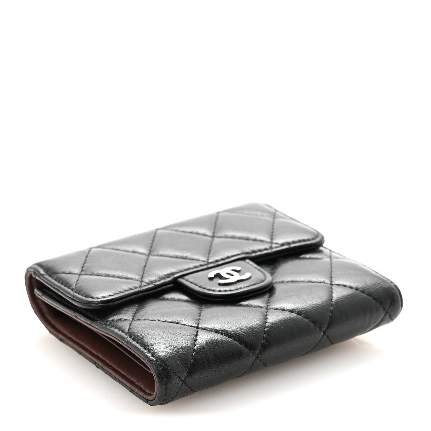 Lambskin Quilted Compact Flap Wallet Black