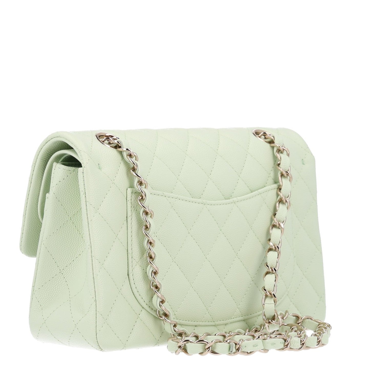 Caviar Quilted Small Double Flap Light Green