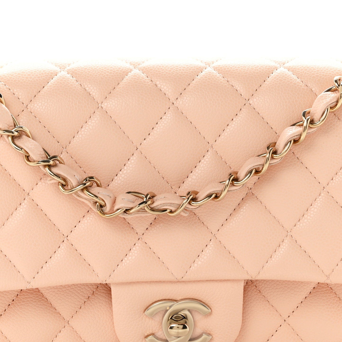 Caviar Quilted Medium Double Flap Light Pink