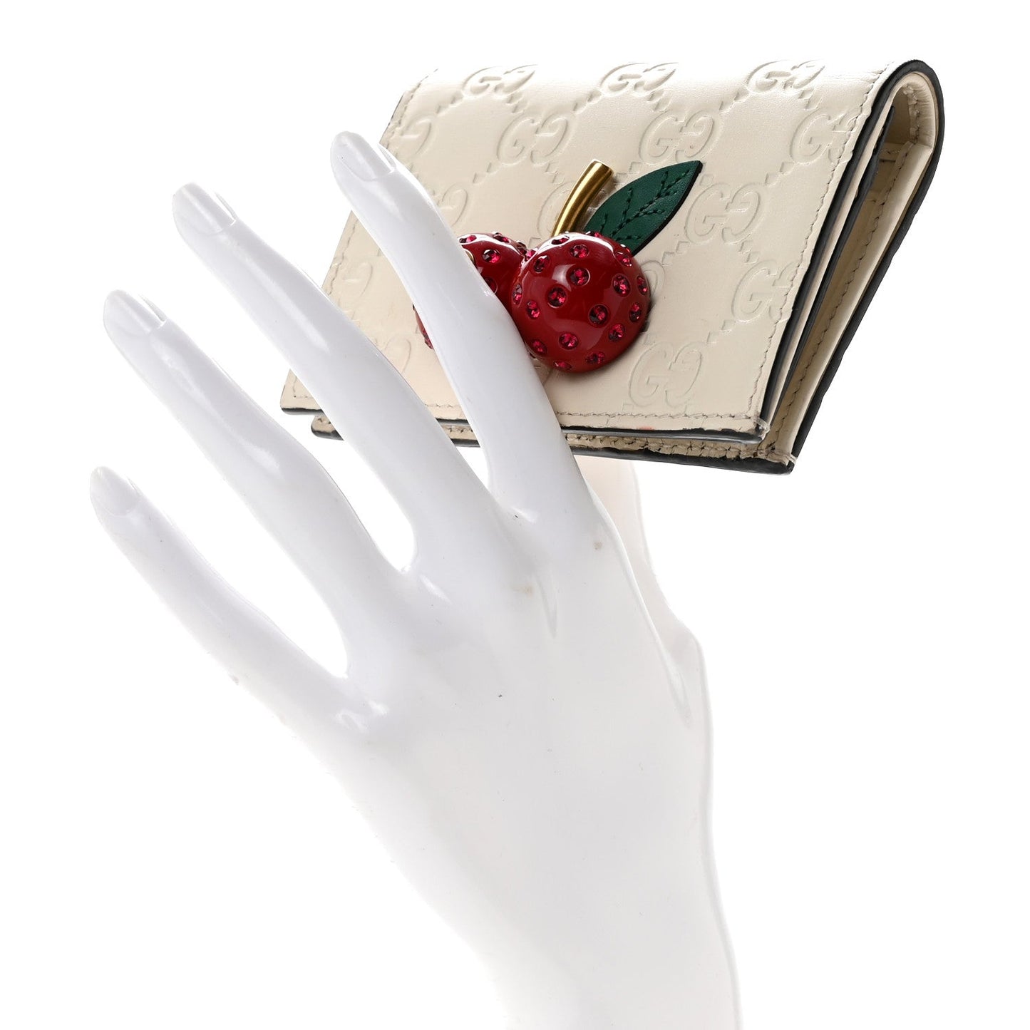 Guccissima Cherries Card Case Wallet White
