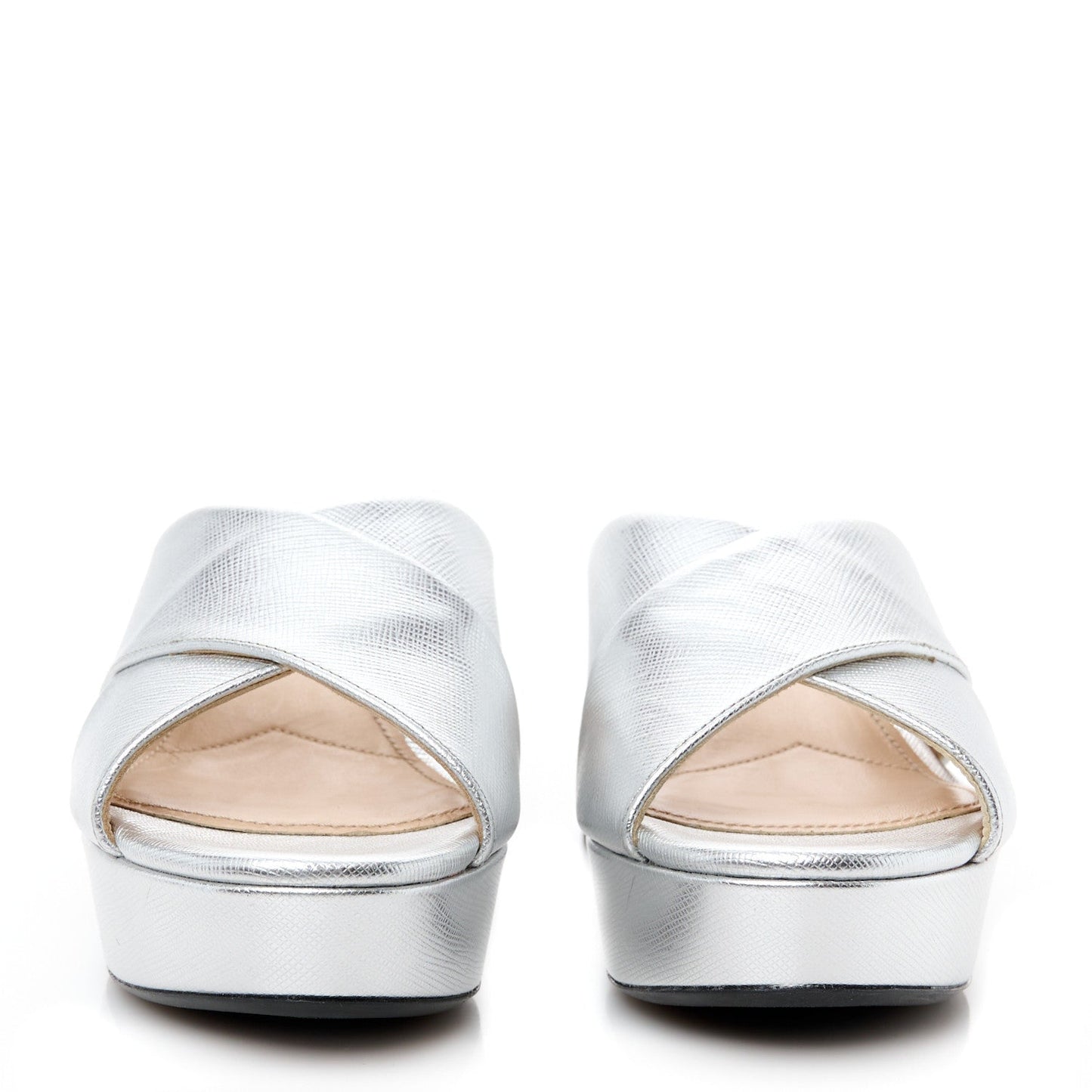 Metallic Saffiano Crisscross Platform Sandals Silver 34.5