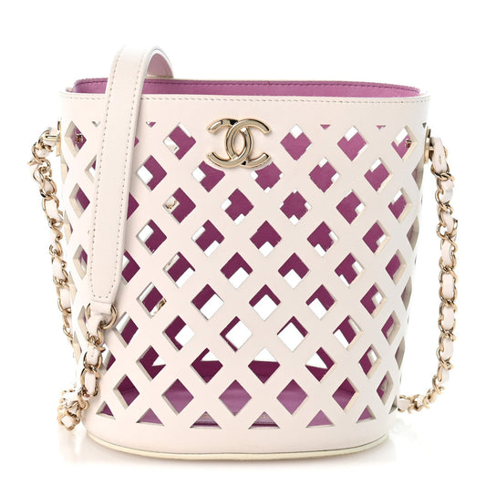 Lambskin Sea Through Bucket Drawstring Bag White Multicolor