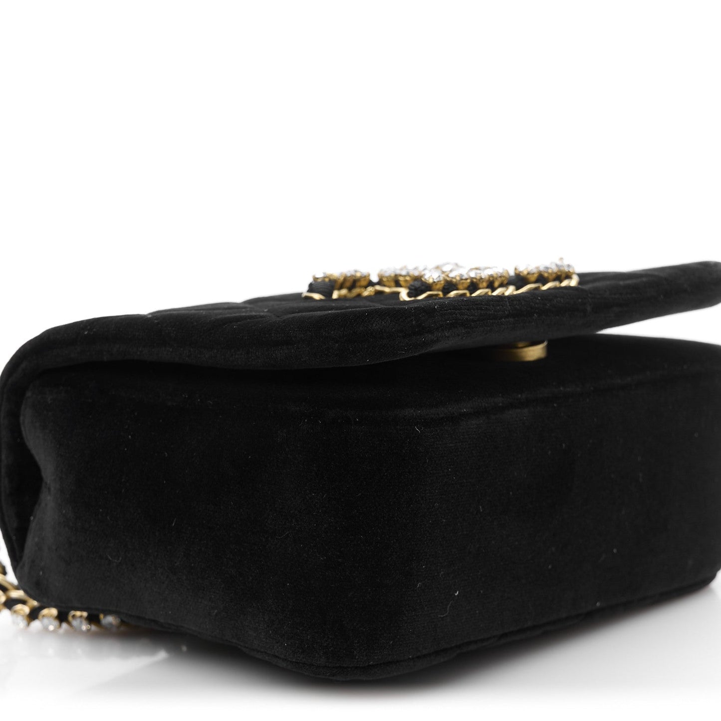 Velvet Quilted Crystal CC Mini Flap Black