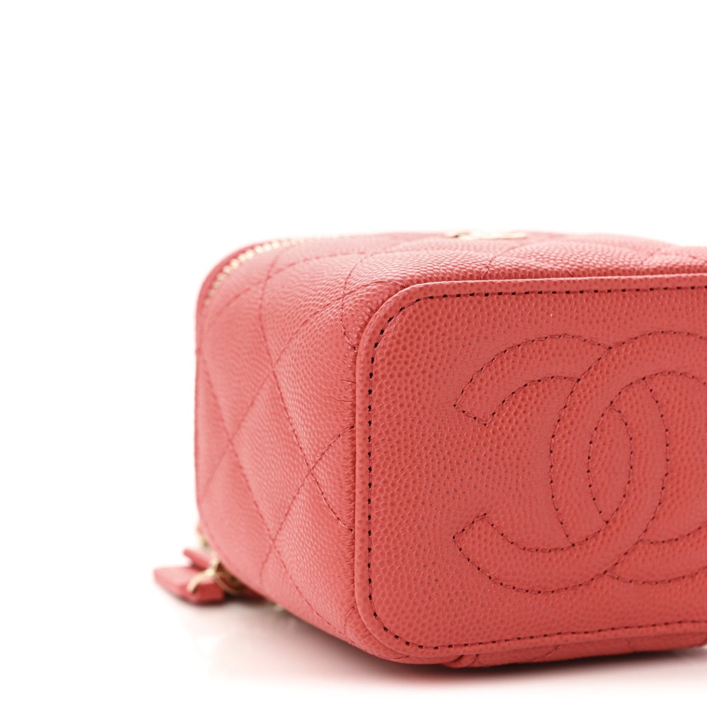 Caviar Quilted Mini Vanity Case With Chain Dark Pink