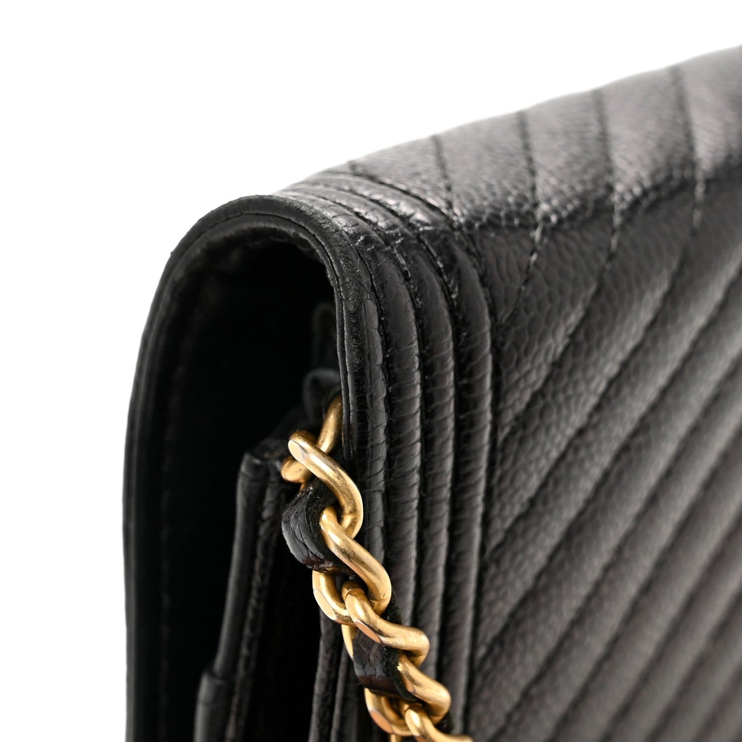 Caviar Chevron Quilted Boy Wallet On Chain WOC Black