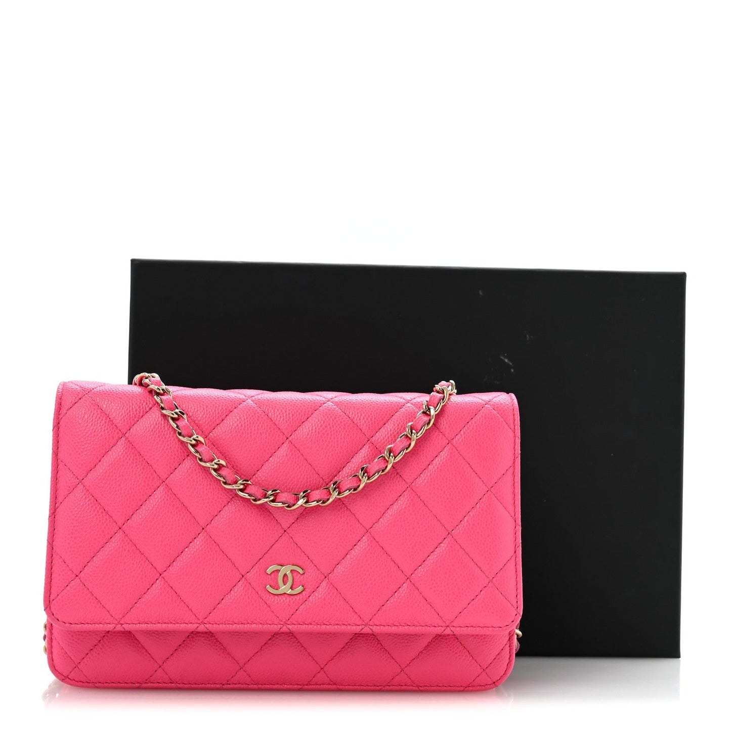 Caviar Quilted Wallet on Chain WOC Fuchsia
