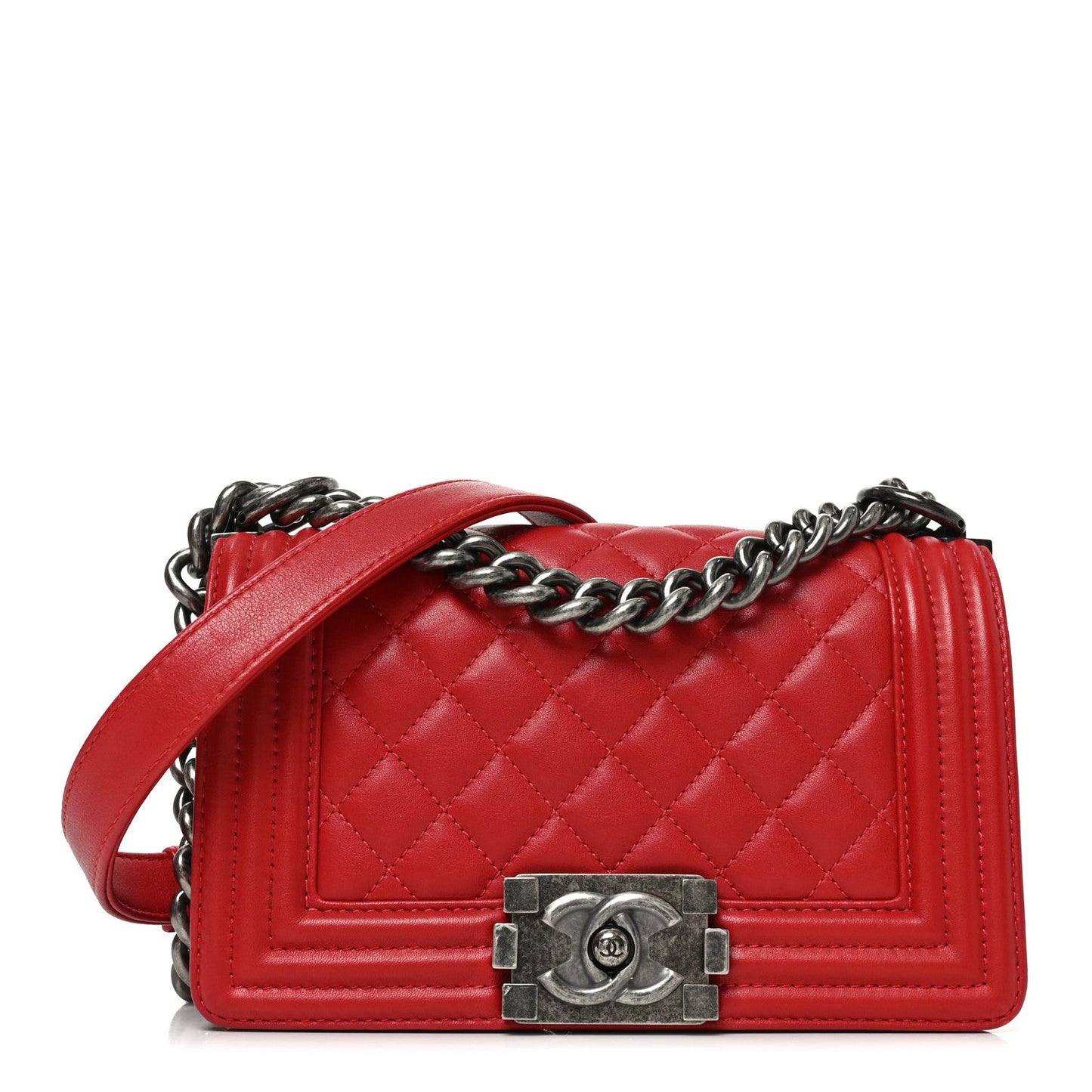 Lambskin Quilted Small Boy Flap Red