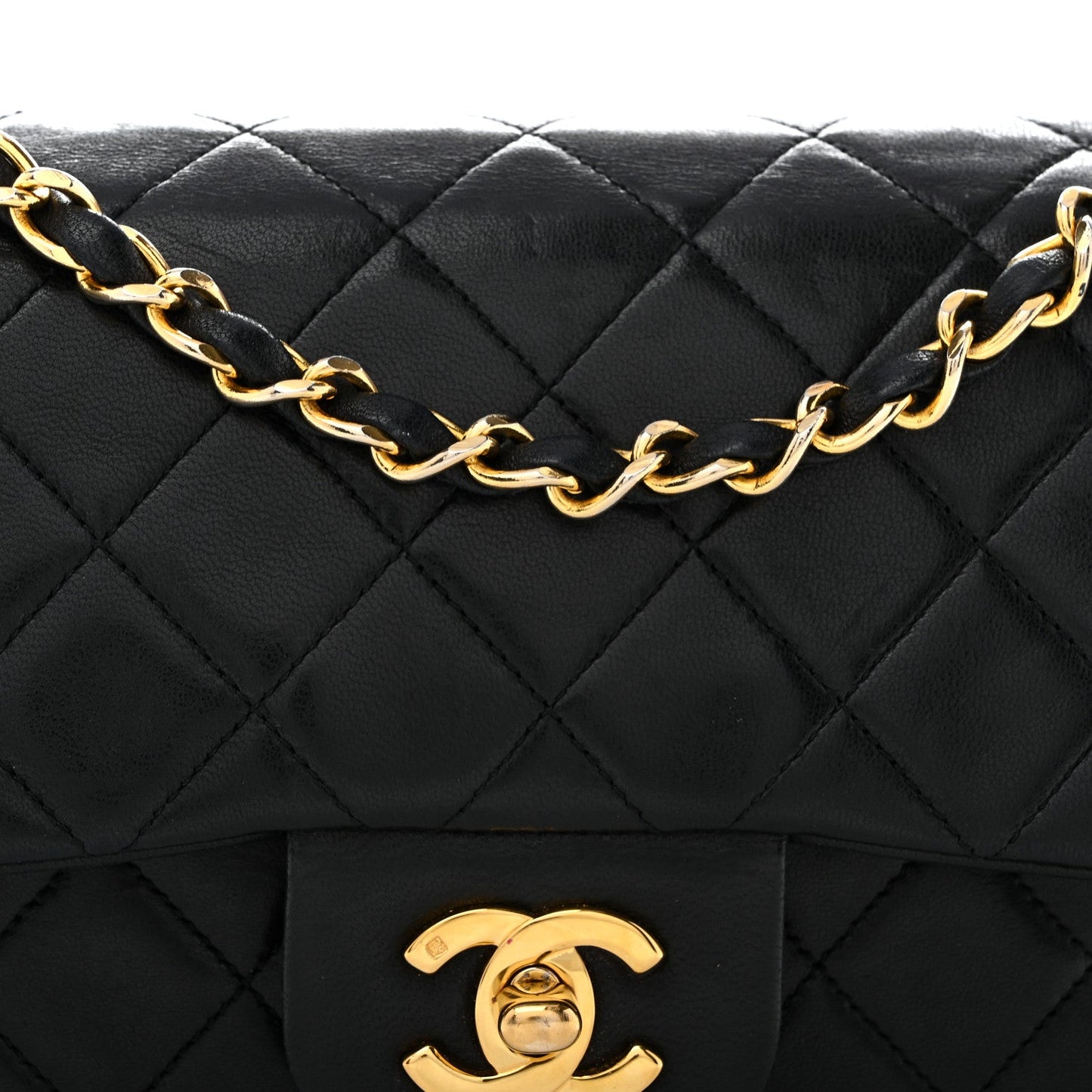 Lambskin Quilted Small Double Flap Black