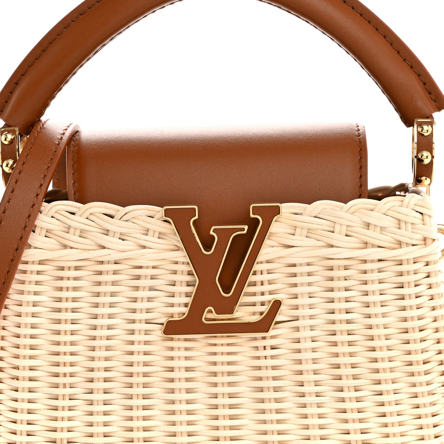 Rattan Calfskin Capucines Mini Brown