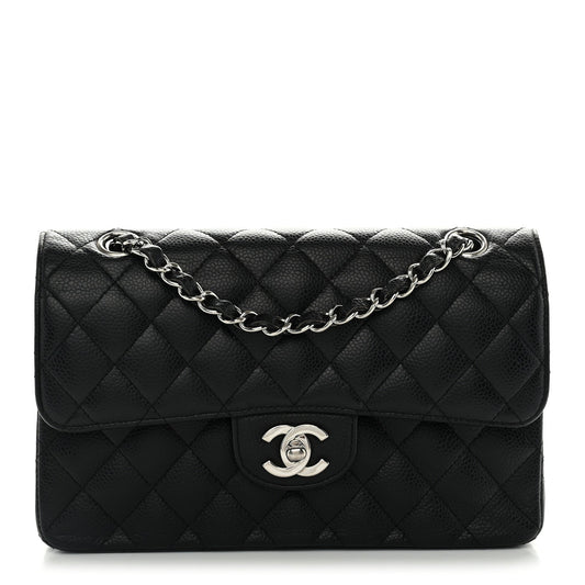 Caviar Quilted Small Double Flap Black