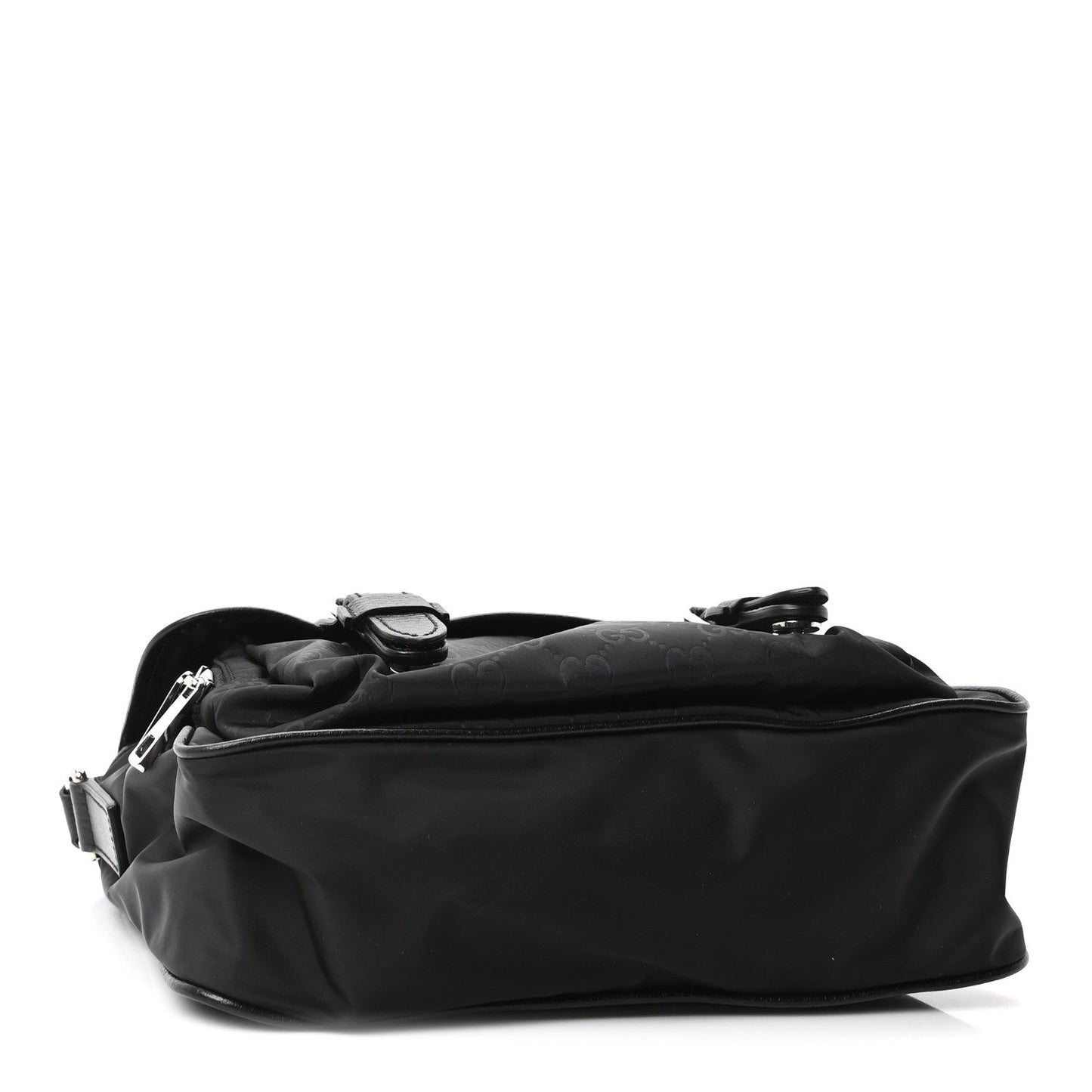 Nylon Monogram Double Buckle Flap Messenger Bag Black