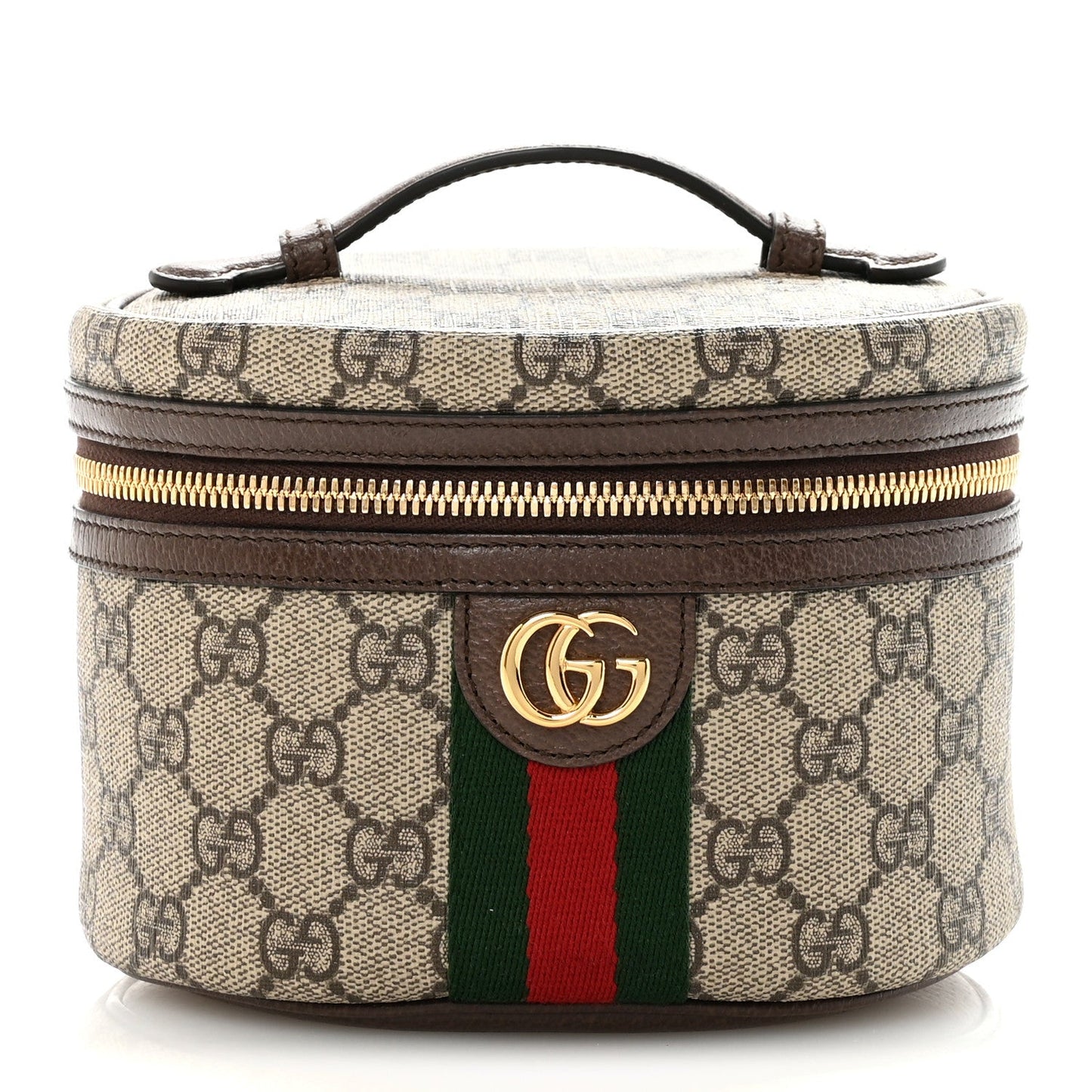 GG Supreme Monogram Textured Calfskin Web Ophidia Vanity Cosmetic Case Beige Ebony New Acero
