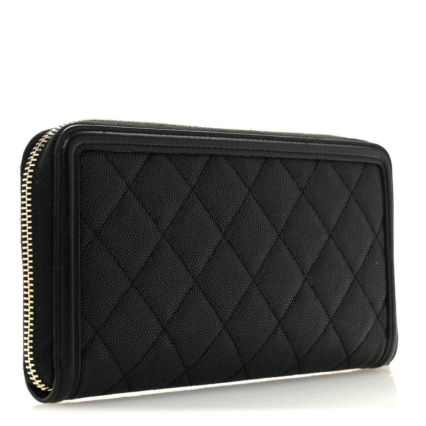 Caviar Quilted Filigree Zip Around Wallet Black