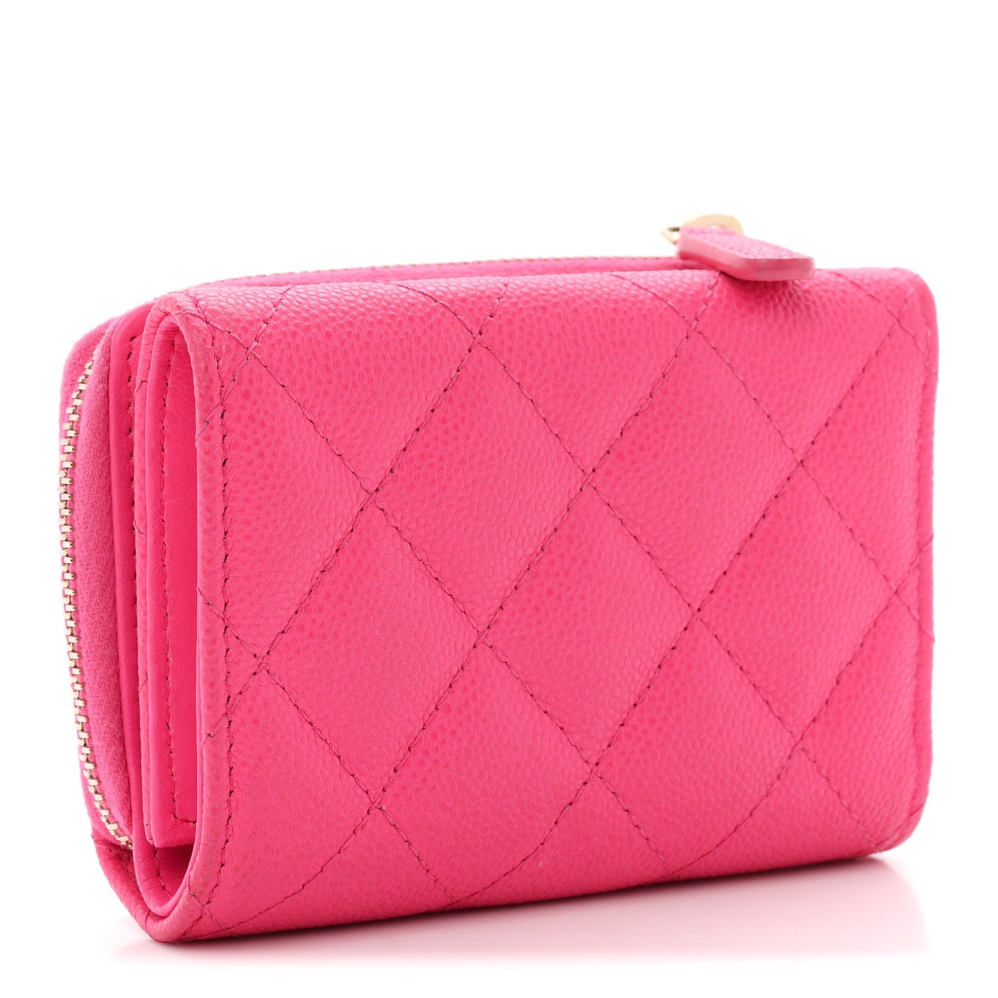 Caviar Quilted CC Zip Compact Trifold Wallet Pink