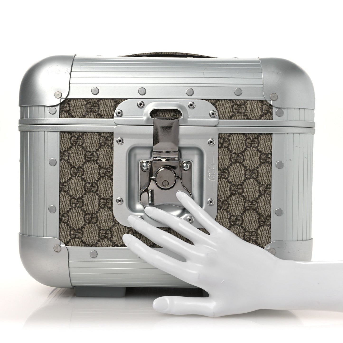 GG Supreme Monogram Aluminum Porter Beauty Case Silver