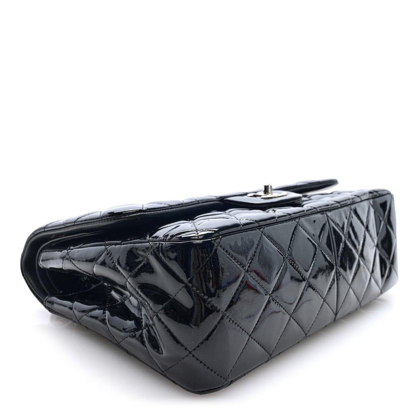 Patent Quilted Jumbo Double Flap Black