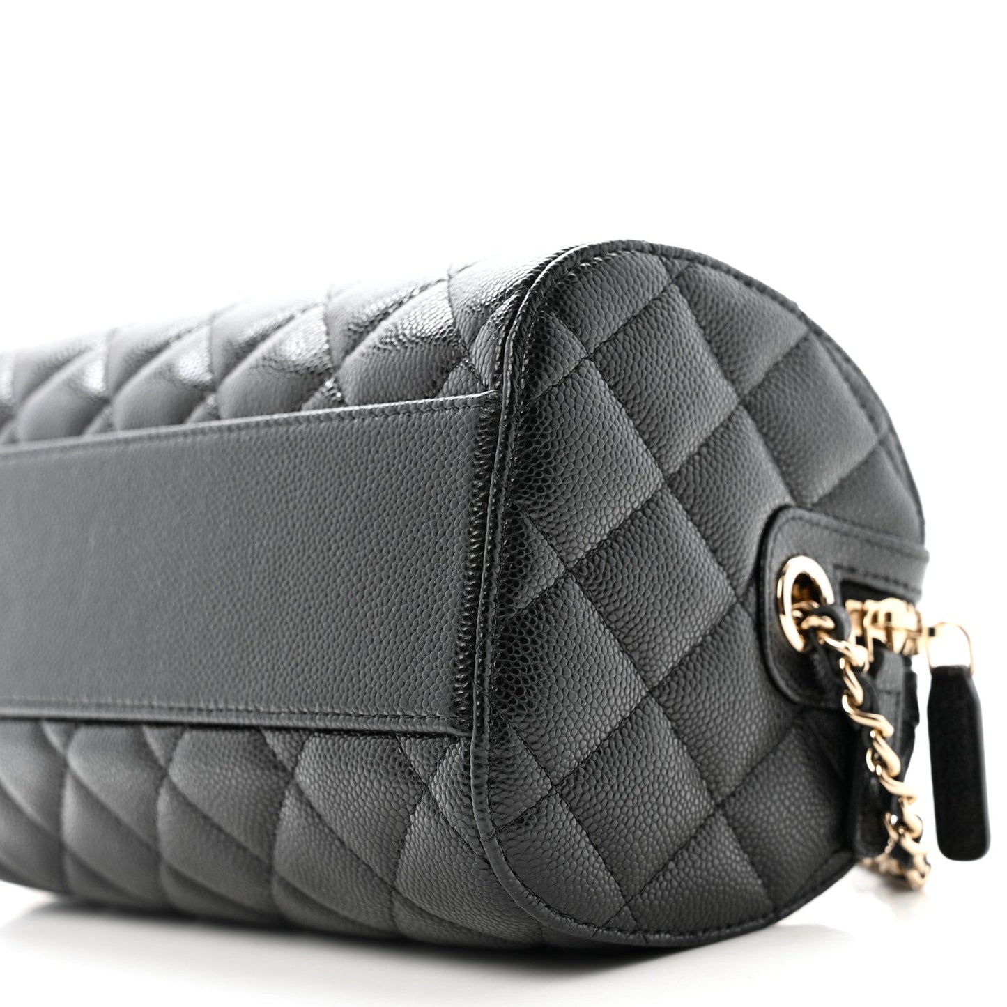 Caviar Quilted Barrel Clutch With Chain  Black