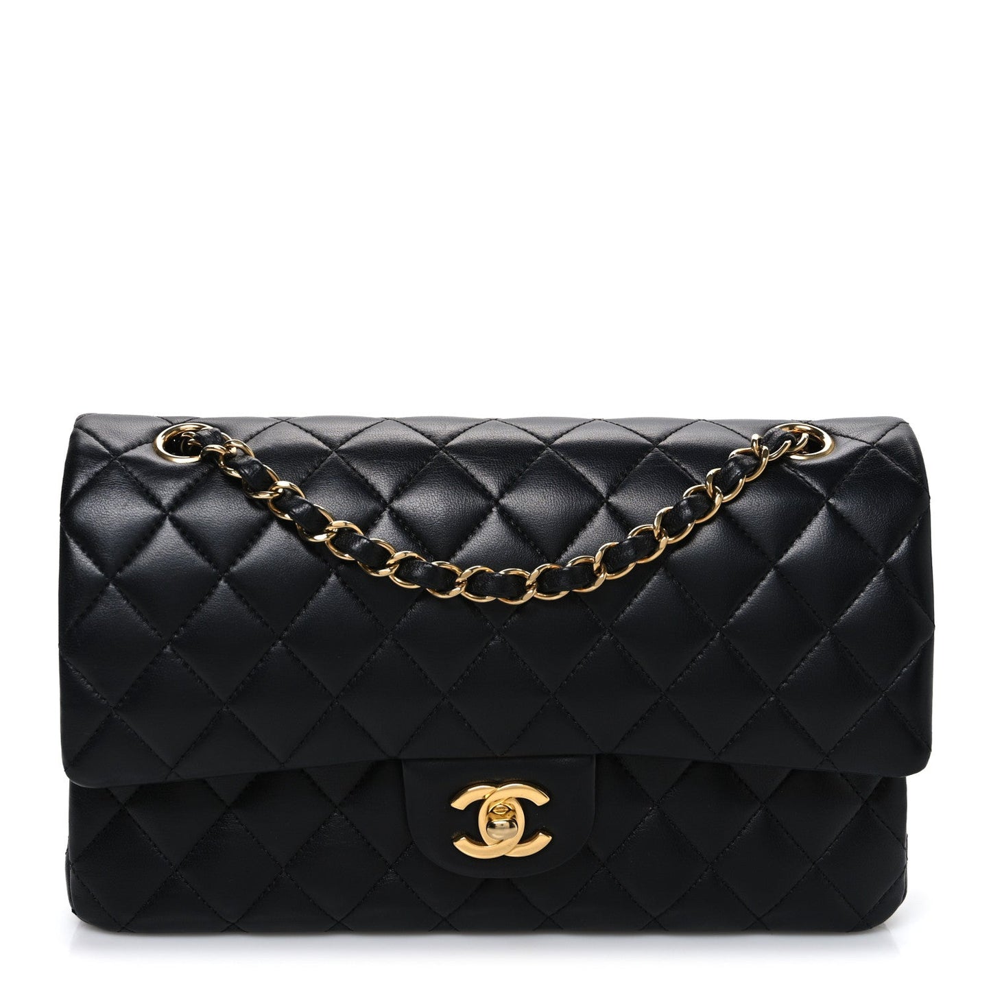 Lambskin Quilted Medium Double Flap Black
