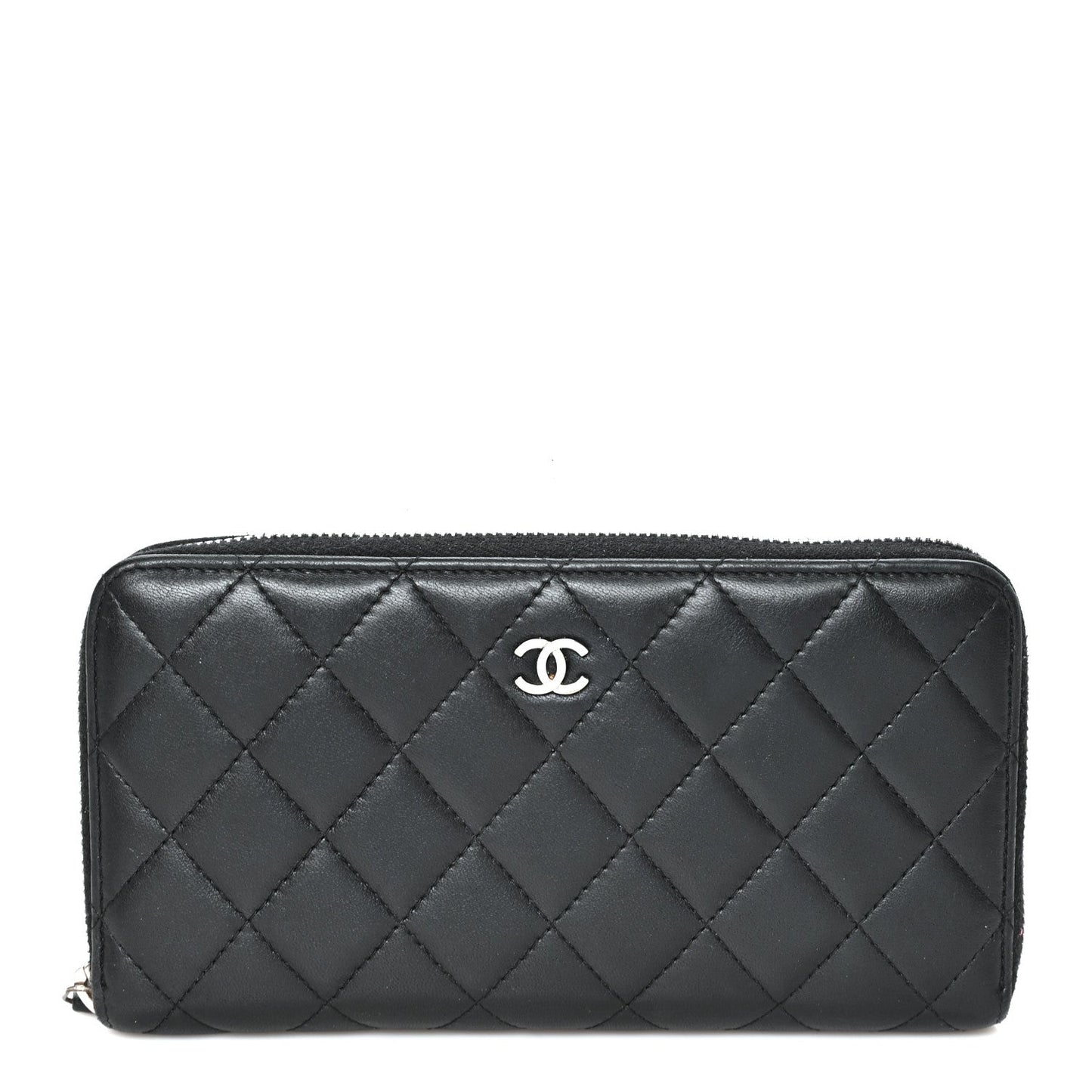 Lambskin Quilted Large Gusset Zip Around Wallet Black
