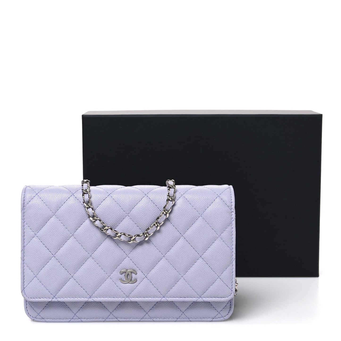 Caviar Quilted Wallet on Chain WOC Light Purple