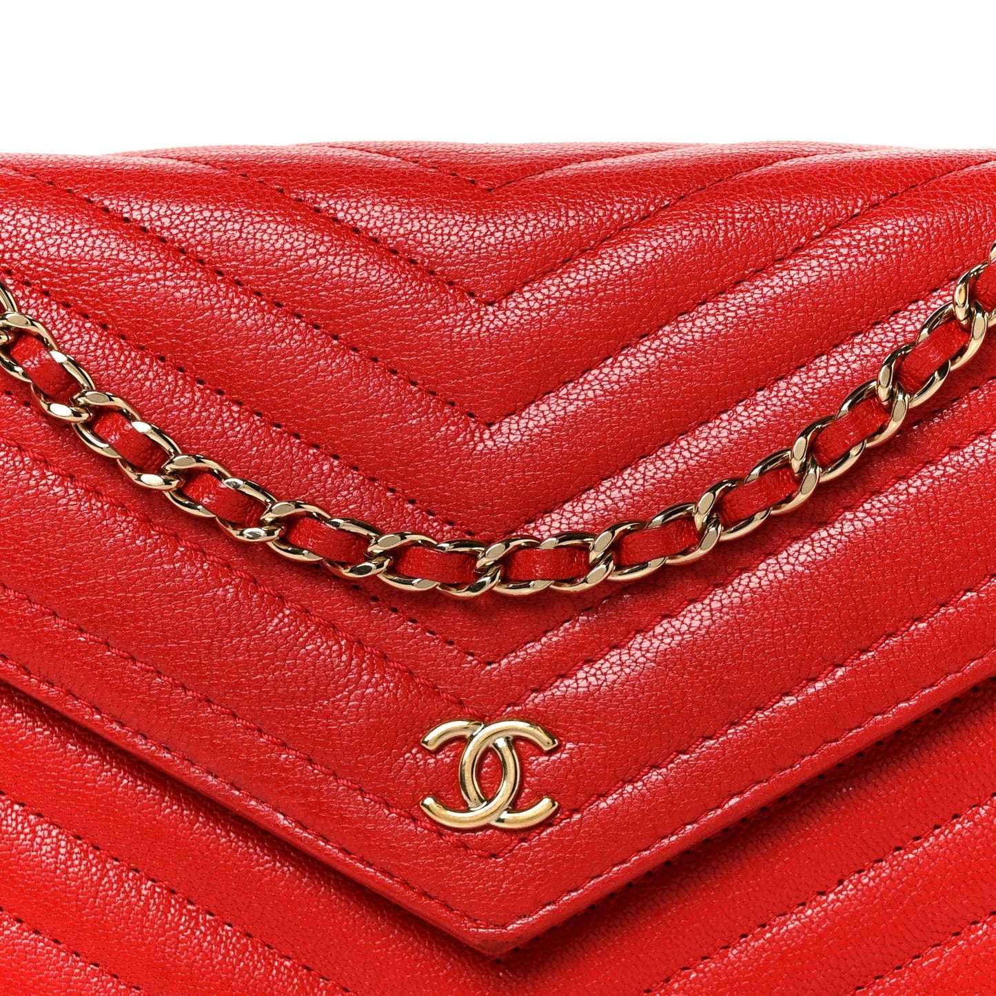 Goatskin Chevron Quilted Statement Wallet On Chain WOC Red