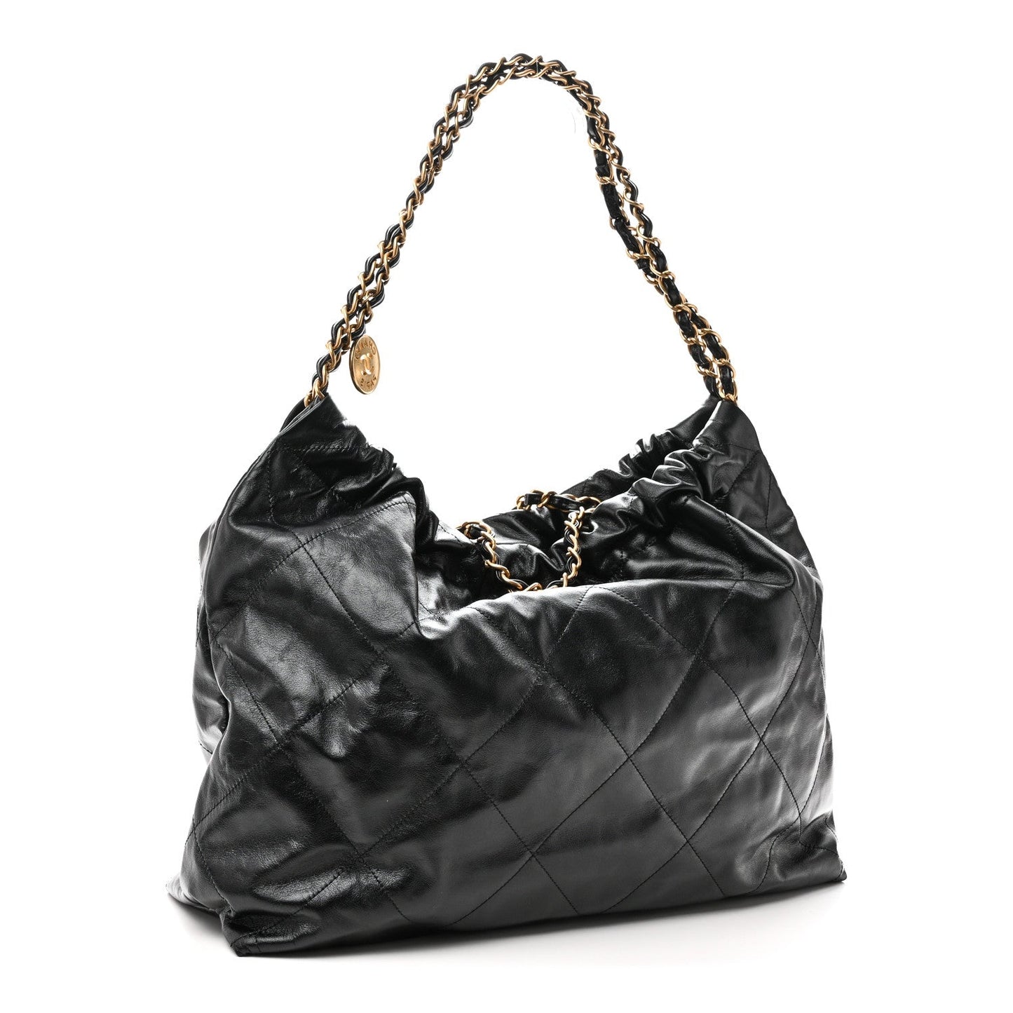 Shiny Calfskin Quilted Large Chanel 22 East West  Black