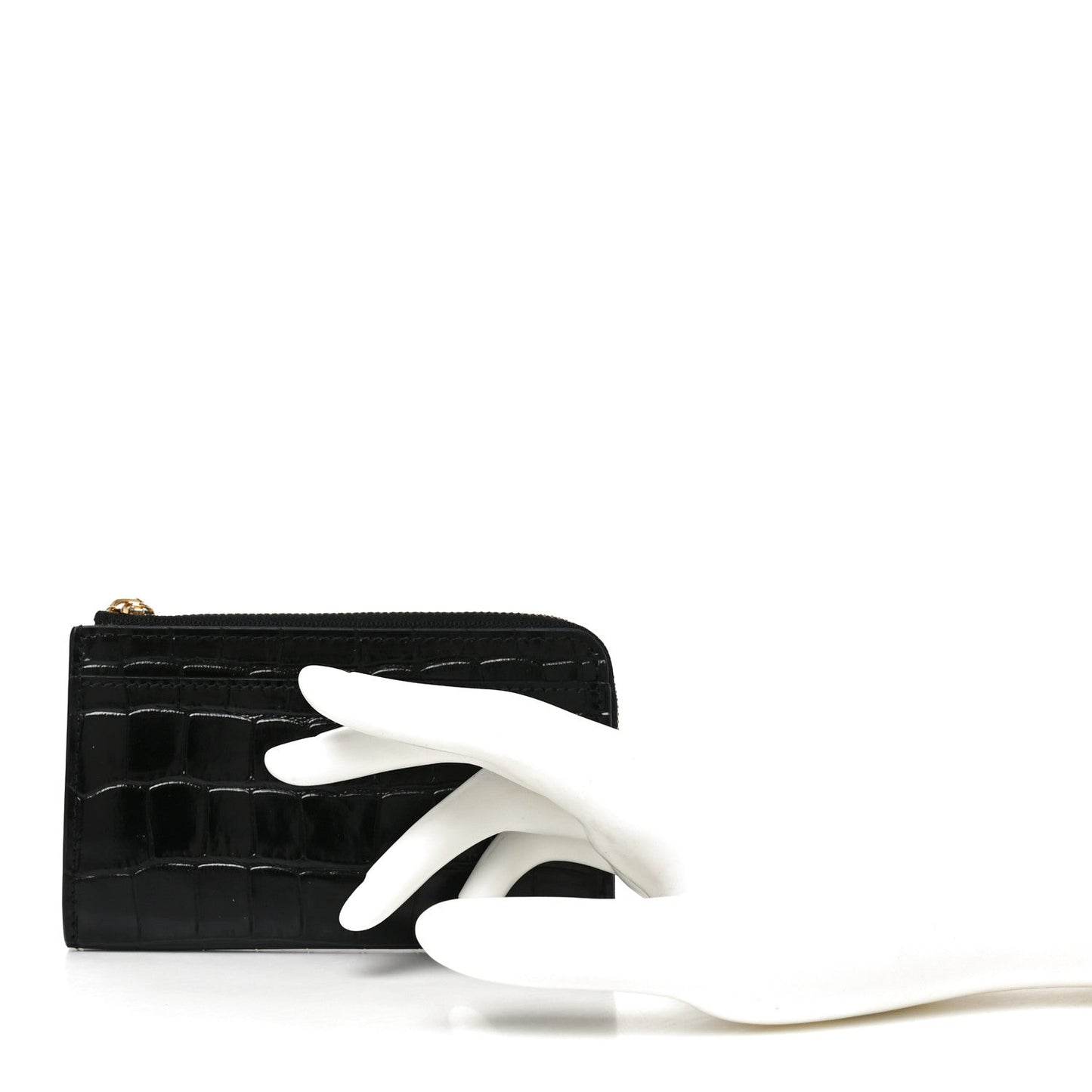 Calfskin Crocodile Embossed Crococo Zipped Card Holder Black