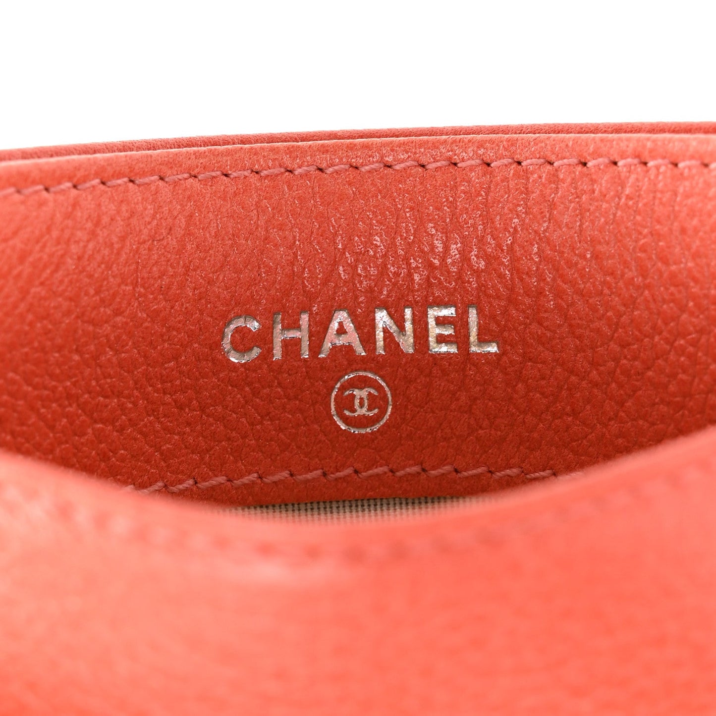 Goatskin Camellia Embossed Card Holder Coral