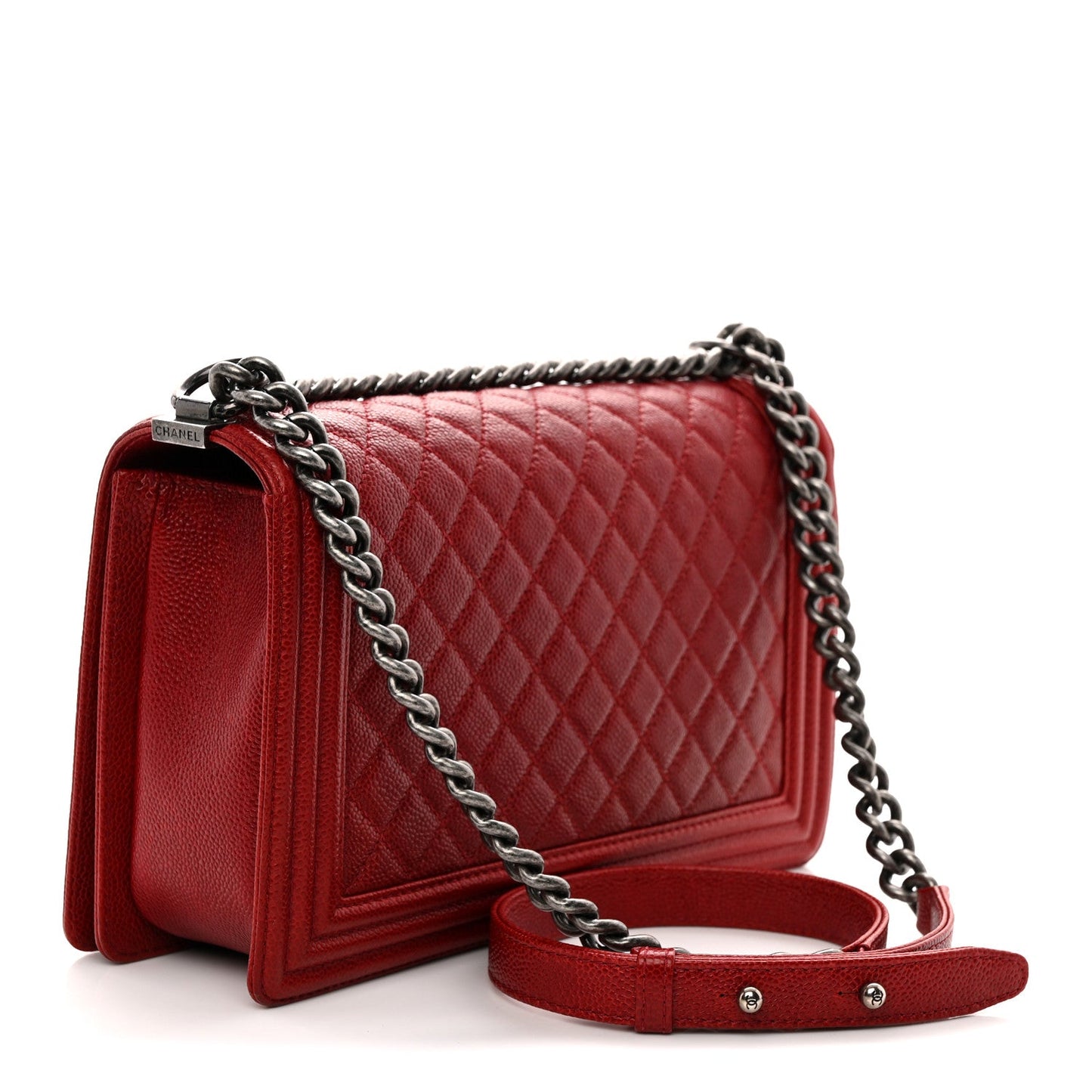 Caviar Quilted New Medium Boy Flap Dark Red