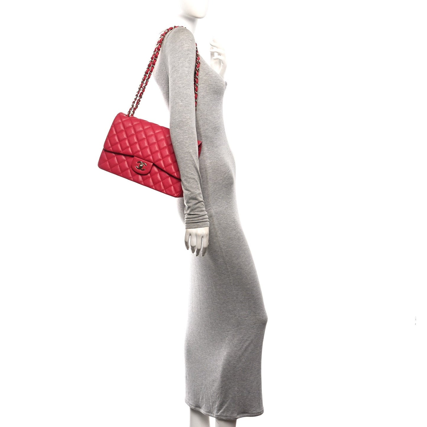 Caviar Quilted Jumbo Double Flap Dark Pink