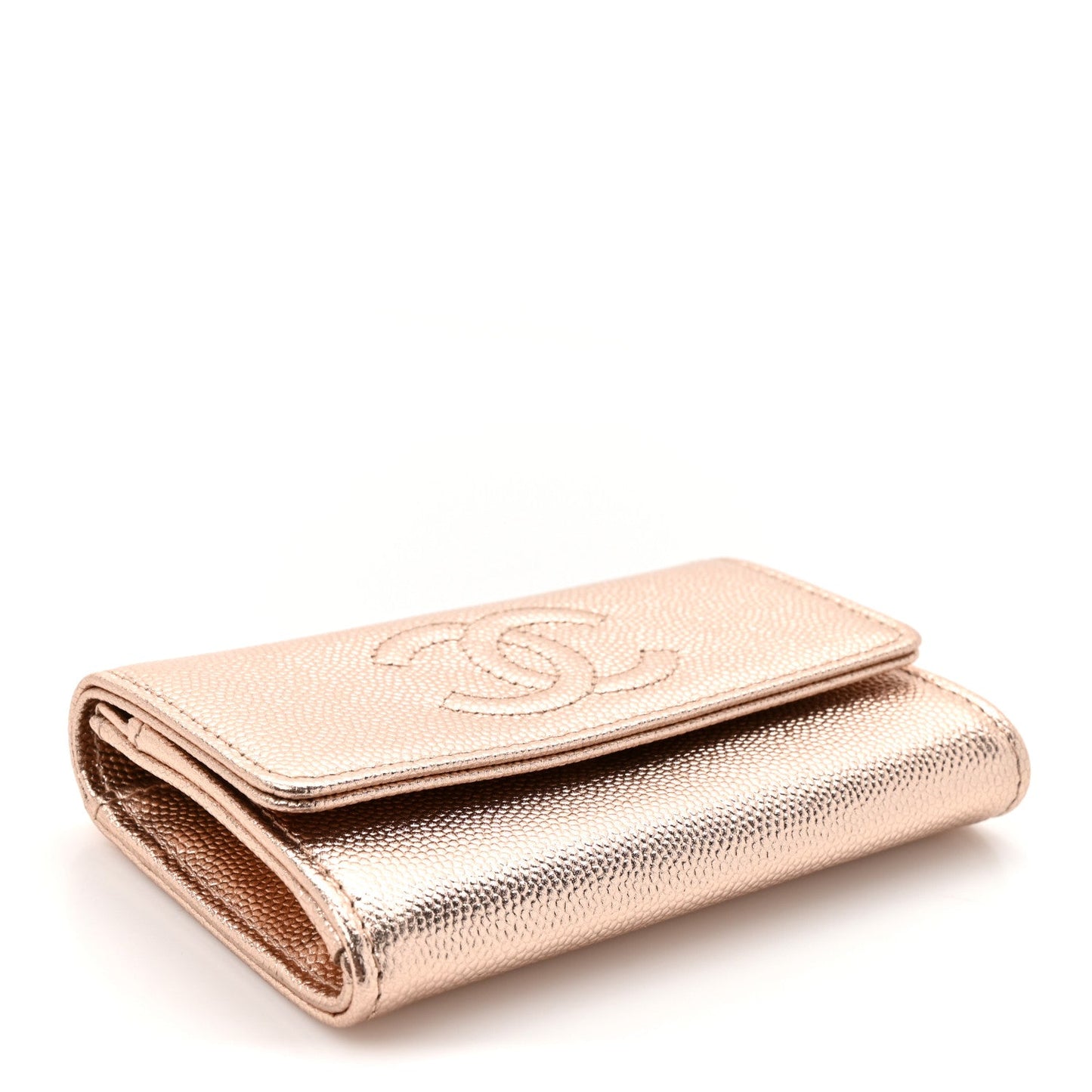 Metallic Caviar Quilted CC Flap Card Holder Copper