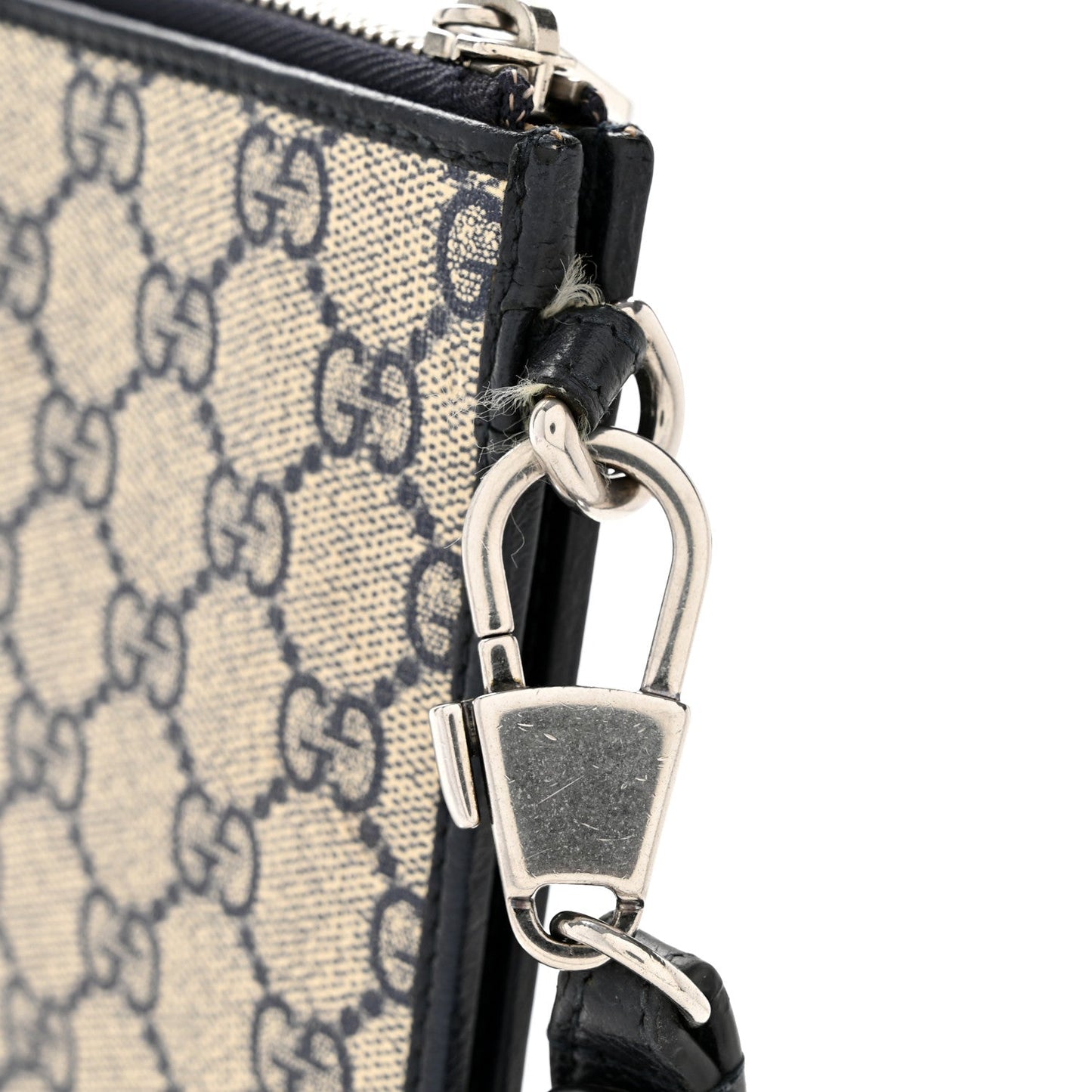 GG Supreme Monogram Textured Dollar Calfskin Retro Interlocking G Wristlet Pouch Beige Blue