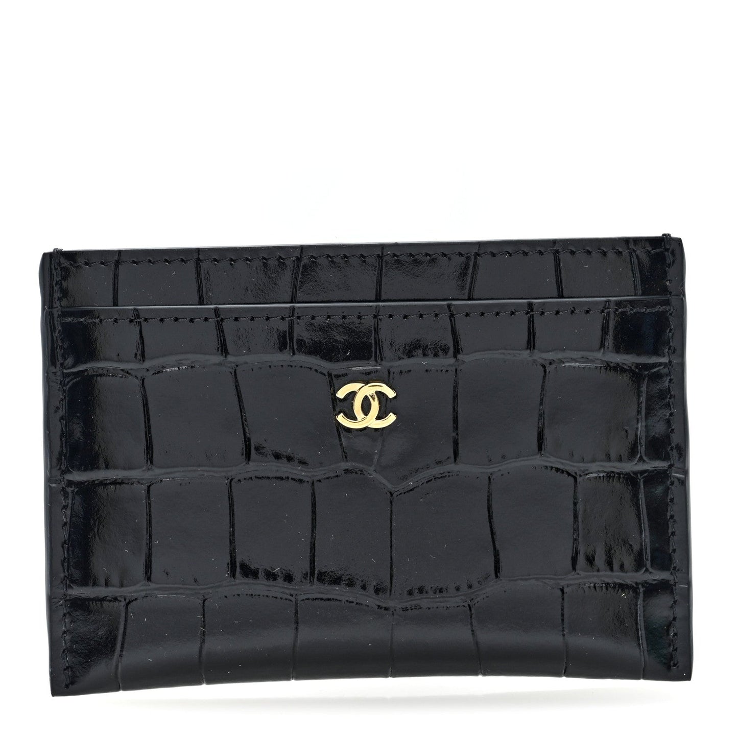 Calfskin Crocodile Embossed Crococo Card Holder Black