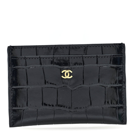 Calfskin Crocodile Embossed Crococo Card Holder Black