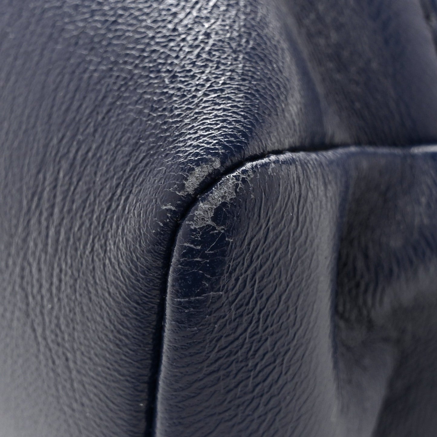 Shiny Crumpled Calfskin Quilted Mini 31 Shopping Bag Navy Blue