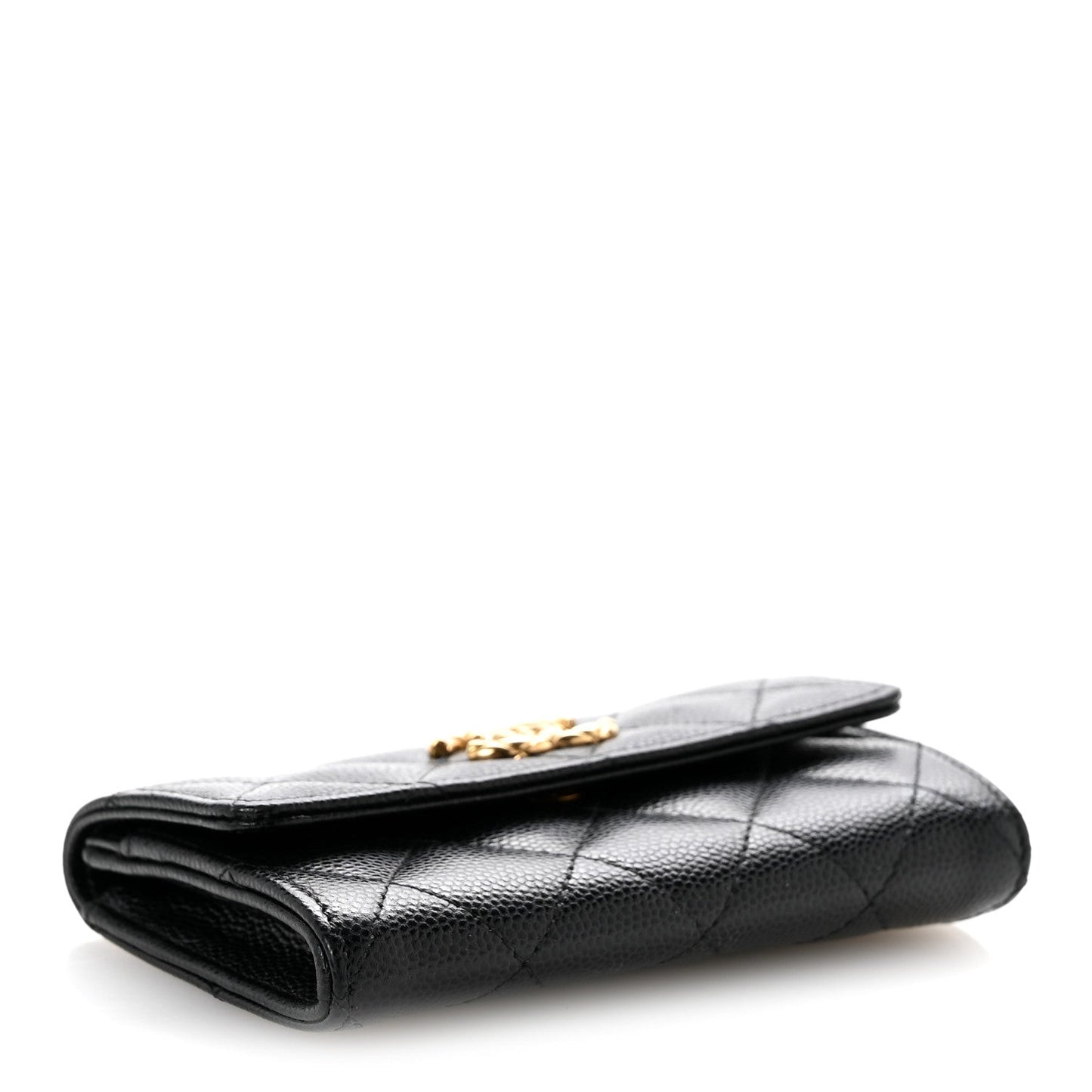 Caviar Quilted Chain CC Quilted Compact Flap Card Holder Black